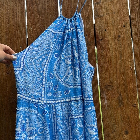 Vineyard Vines Sand Dollar Scarf Print Maxi Dress White Blue Womens 12 Side Slit - Picture 4 of 10